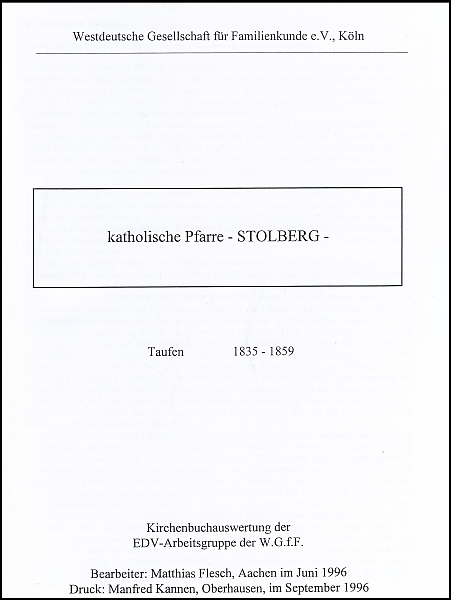 Verkartung Stolberg 2 (St. Lucia, kath.) Taufen: 1835 - 1859.