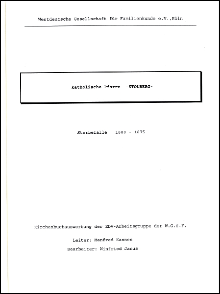 Verkartung Stolberg 6 (St. Lucia, kath.) Sterbefälle 1800 - 1875.