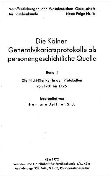 Generalvikariatsprotokolle - Bd. 02: 1701 - 1725