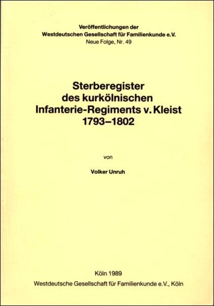 Sterberegister Regiment v. Kleist