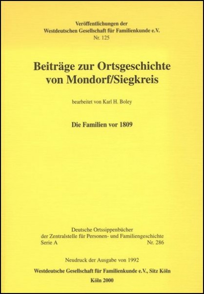 Familienbuch Mondorf / Siegkreis vor 1809